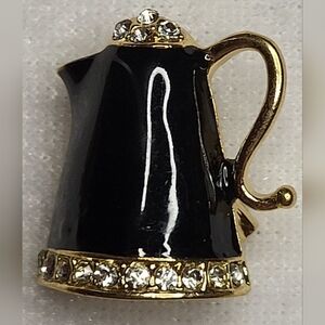 NEW Decorative Black Rhinestone Enamel Coffee Pot Brooch / Pin